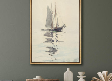 SIGNFORD Framed Canvas Print Wall Art Sailboat Reflections Watercolor Calming Seascape Illustrations Modern Art Minimal Relax/Calm for Living Room, Bedroom, Office - 16"x24" Natural