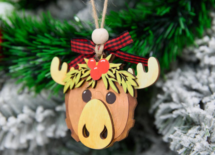 NGHYANNA Whimsical Moose Head Christmas Ornament 4 Inch – Layered Wooden Rustic Woodland Animal Decoration Gift for Cabin Lake House Owners Nature Lovers Holiday Keepsake