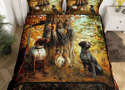 Erosebridal Pheasant Hunting Duvet Cover Twin Size Black Dog Bedding Set Boho Farmhouse Wild Animals Comforter Cover Woodland Leaves Hunter Gun Room Decor Quilt Cover for Men Boys Adults Kid