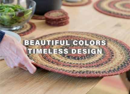 Homespice Highland Braided Placemats for Cabin Decor, Round 15" Set of 2
