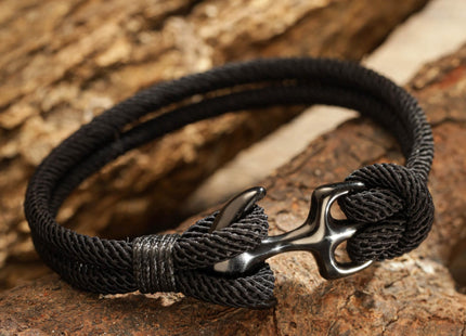 HAQUIL Black Paracord Anchor Bracelet | Unisex Nautical Rope Design, Secure Hook Closure
