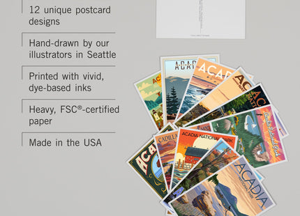 Lantern Press Acadia National Park - Postcard Set of 12 Different Original Hand Illustrated Postcards …