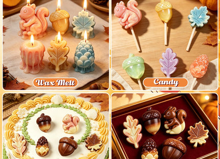 2 Pack Fall Silicone Molds, Thanksgiving Squirrel Acorn & Maple Pinecone Molds for Chocolate, Wax Melts, Soap & Epoxy Resin