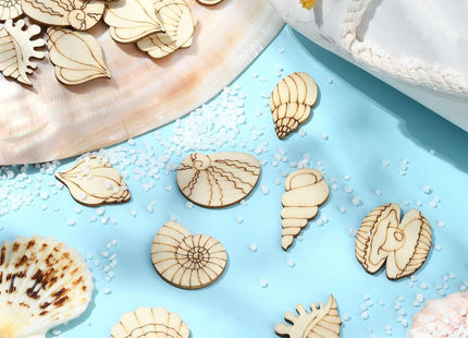 UR URLIFEHALL 200 Pcs Unfinished Wooden Shell Shapes Blank Wood Slices Seashell Wooden Craft Embelishments for DIY Scrapbooking Home Decor