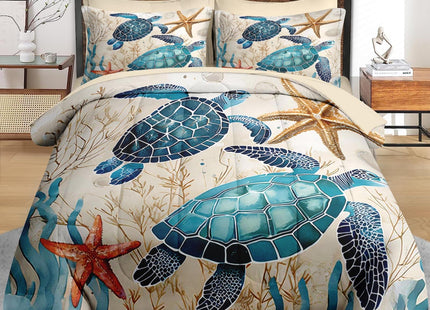Pamnest Queen Comforter Set with Sheets, 7 Pieces Ocean Coral Bedding