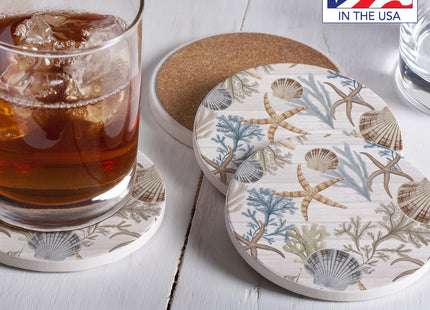 Thirstystone Starfish & Shells 4 Pack Round Absorbent Stone Coasters