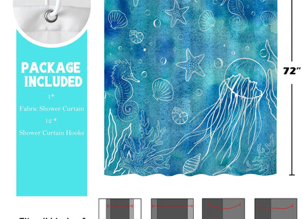 TSLOVER Blue Coastal Seashell Starfish Seahorse Shower Curtain 72x72 Inches