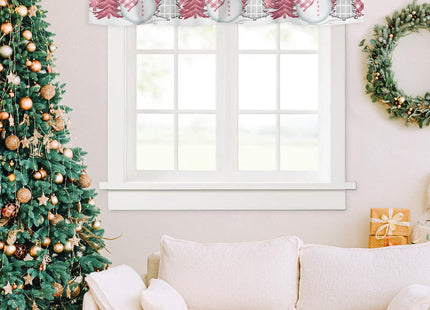 T&H XHome Christmas Valances for Kitchen Windows, Pink Winter Xmas Tree Forest Snowman Valance Rod Pocket Window Curtain for Bathroom Cafe Basement, Farmhouse Small Window Treatment, 60" W x 18" L