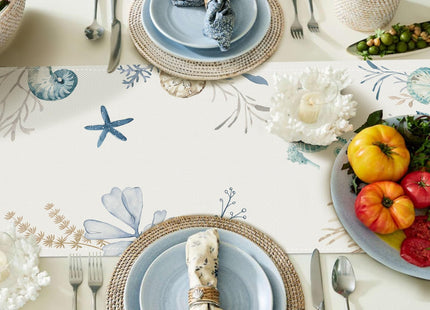 Bonhause Nautical Coastal Table Runner 13x90 Inch Ocean Beach Seahorse