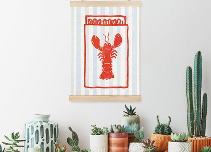 FDHSPAAM Coastal Beach Lobster Wall Art Decor, Preppy Beach Room Decor, Blue and White Striped Lobster Wall Art Posters for Kitchen Living Room Home, 12x16 Inch