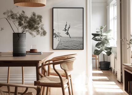 Poster Master Jumping Off a Boat Print - Sailboat Poster - Swimming & Diving Art - Black and White Photography Wall Design - Ocean or Beach House Coastal Decor - 8x10 UNFRAMED Wall Art