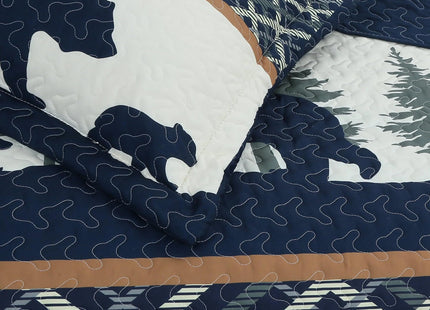 MarCielo 3-Piece Rustic Cabin Lodge Bear Quilt Set - Country-Themed Bedspread with Matching Pillow Shams