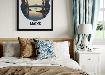 Maine Unframed Poster Art Print - States Landscape Nature Scenery Painting illustrations Wall Art for Bedroom Bathroom Living Room Decor 108 (Maine, 10"L x 8"W, Unframed)