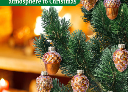 12 Pcs Pine Cone Glass Ornaments - Christmas & Fall Hanging Pinecone Decor
