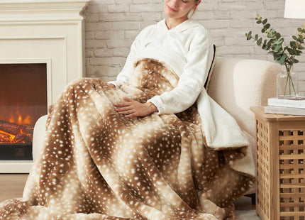 Cozy Bliss Deer Print Faux Fur Throw Blanket,50"×60", Brown Deer