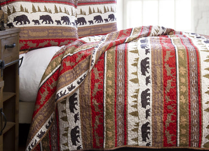 Carstens Rustic Cabin Country Bedding Set, 3-Piece Microfiber Quilt, Rustic Cabin & Lodge Stripe, King
