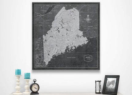 Push Pin Maine Map Board - With Push Pins to Mark Maine Travel - Handmade in Ohio, USA - Design: Modern Slate