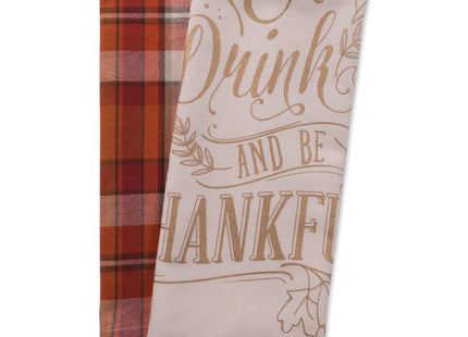 DII Fall Basics Kitchen Dishtowel Collection Printed & Plaid Fall Dish Towel Set, 18x28, Be Thankful Plaid, 2 Count
