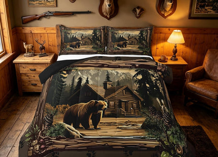 Erosebridal Rustic Cabin Bedding Sets Full Hunting Wild Bear Comforter Set Country Farmhouse Lodge Down Comforter for Kids Boys Adults Men Retro Woodland Mountain Pine Tree Leaves Quilt Duvet