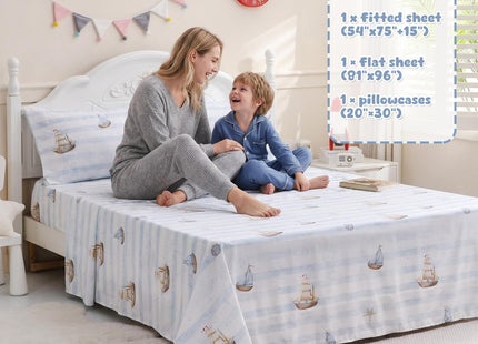 Ocharo Sailboat Bed Sheet Set Full Size for Kids,Blue Nautical Theme