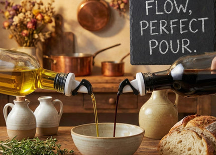 Ellora Farms, Pained Lighthouse, Atlas Chef Pourer & Cruet Glass Bottle, Oil, Vinegar, Wine, Dressing Dispenser, 16 fl oz.