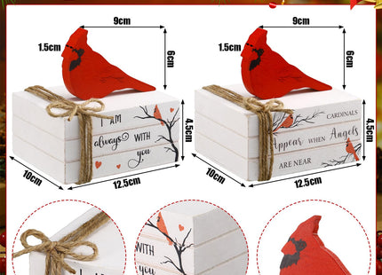 Soaoo 2 Pcs Christmas Cardinal Decorations Red Cardinal Wooden Book Stack