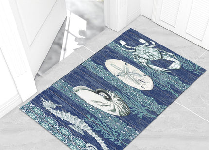 GUBIYU Rustic Coastal Runner Rug Ocean Beach Mat Area Rug Navy Blue Beach Bathroom Rugs Non-Slip Doormat Carpet Printing Rug for Living Room Bedroom Kitchen Bathroom Kitchen Rugs Washable 23.6"x35.4"