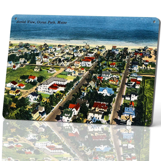 Vintage Metal Signs Ocean Park Maine Aerial View Wall Decor 8X12 Inch