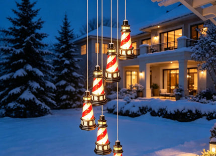 Lighthouse Solar Windchimes Outdoor Lighthouse Decorative Wind Chimes Solar Hanging Lighthouse Outdoor Garden Lighthouse（Red）