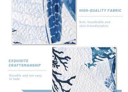 Nautical Queen Quilt Set, Coastal Sea Turtle Bedding, 3 Piece, 90"x96"