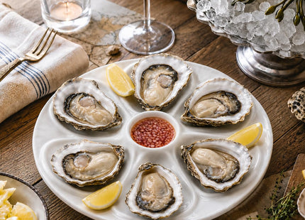 Maine Man Oyster Plate, Fine Porcelain, 6-Well Serving Dish For Preparing And Enjoying Oysters And Sauces
