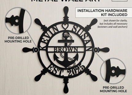 Personalized Wheel Ship Metal Sign, Custom Nautical Wall Decor, Custom Ship Wheel Monogram Wall Sign, Lake Beach House Decor