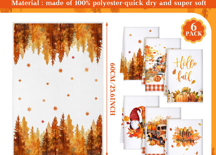 Bencailor 6 Pcs Fall Kitchen Towels Pumpkins Thanksgiving Dish Towels Maple Leaf Tea Reusable Hand Autumn Absorbent Cloth, 15.75'' x 23.62''(Yellow, Maple Leaf, Pumpkin, Dwarf, Sunflower)