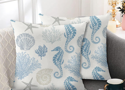 Coastal Throw Pillow Covers 20 x 20 Inch Set of 2 Summer Ocean Themed Pillow Covers Beach Seashell Starfish Seahorse Pillow Cases Linen Square Cushion Cover for Home Couch Sofa Bedding Decor
