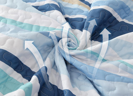 DJY Coastal Quilt King Size, 3 Pcs Ocean Blue Theme Bedspread Bedding Set