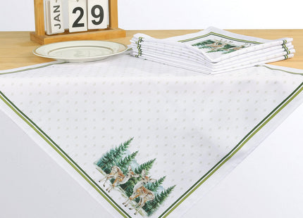 Arquiel Winter Woodland Deer Cloth Napkins Set of 6, 100% Cotton