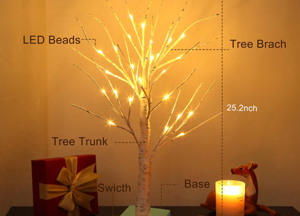 Set of 2 Warm White Birch Tree Lights 24 LED Twinkling White Birch Tree Light for Indoor Holiday Decor