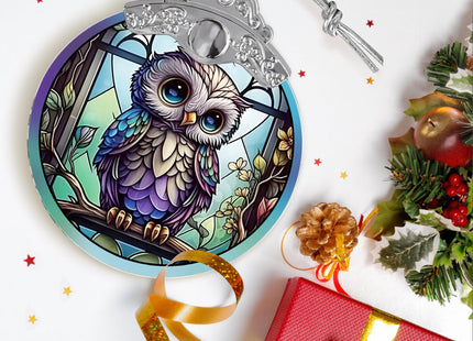 Jocidea Owl Stained Glass Suncatcher and Christmas Ornament - Holidays Decor for Owl Lovers