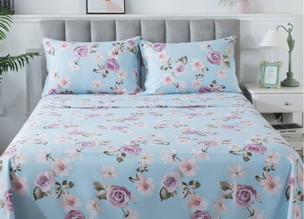 FADFAY White Sheet Set Beach Themed Bedding Sets 100% Cotton 600 TC Hypoallergenic Coastal Bedding Blue and Yellow Coral Print with Deep Pocket Fitted Sheet 4 Piece（White，Twin）