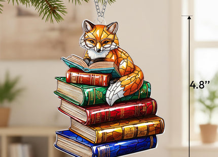 Reading Fox Suncatcher Ornamen for Autumn Decor, Fox Gifts for Women