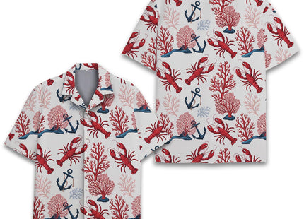 Tropical Lobster Hawaiian Shirt for Men, Anchor & Coral Shirt Summer Lobster Crawfish Short Sleeve Button Down Shirt
