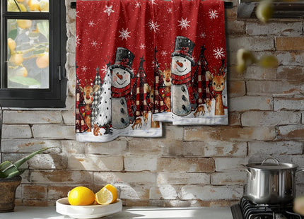 Giwawa Christmas Red Hand Towels Set of 2, 28.3x14.4 Inch Xmas Snowman Moose Plaids Tree Face Tea Towel Soft Absorbent Dish Cloth Towels for Kitchen Bathroom Winter Holiday Decor Gift