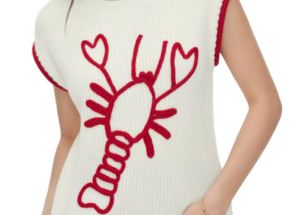 CIDER Women's Lobster Graphic Sweater Vest Chunky Cable Knit Pullover Top