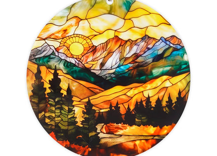 Mountain Landscape Christmas Ornament, Rustic Cabin Decor with Forest Pine Trees Lake Scenery, Tiffany Stained Glass Inspired Outdoor Adventure Hanging Decoration, Nature Lover Gift for Christmas Tree