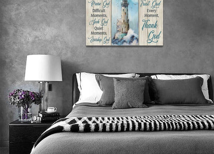 remzoke Lighthouse Wall Art Nautical Decor Ocean Coastal Canvas Painting Prints Christian Religious Quotes Pictures Wall Decor Modern Artwork Home Decoration for Bathroom Bedroom Living Room 16"x12"