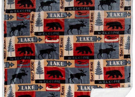 Carstens, Inc. Lake House Rustic Cabin Sherpa Fleece Large Throw Blanket, 54" x 68", Blue