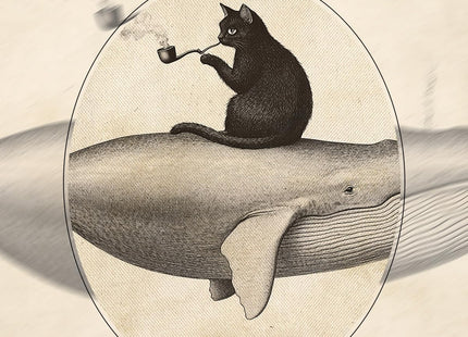 VIYYIEA Glass Gold Framed Surreal Cat Whale Canvas Wall Art, 13×16 Inch