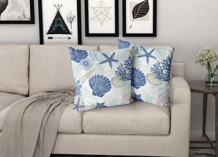 Nautical Coastal Throw Pillow Covers 18x18 Inch Pack of 2 Summer Blue Ocean Themed Pillow Covers Seashell Starfish Beach Decorative Pillowcase Square Cotton Cushion Cover for Bedroom Sofa Home Decor