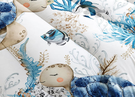 QOOMO Coastal Beach Themed Comforter Set for Boys Girls Kids Sea Turtle Ocean Life Full Size Bedding Set Super Soft Quilt with 1 Comforter and 2 Pillowcases Lightweight Microfiber for All Seasons