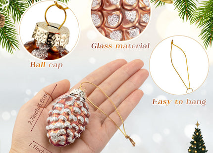 Sliner 36 Pcs Pine Cone Glass Ornaments, Sparkling Pinecone Xmas Decor